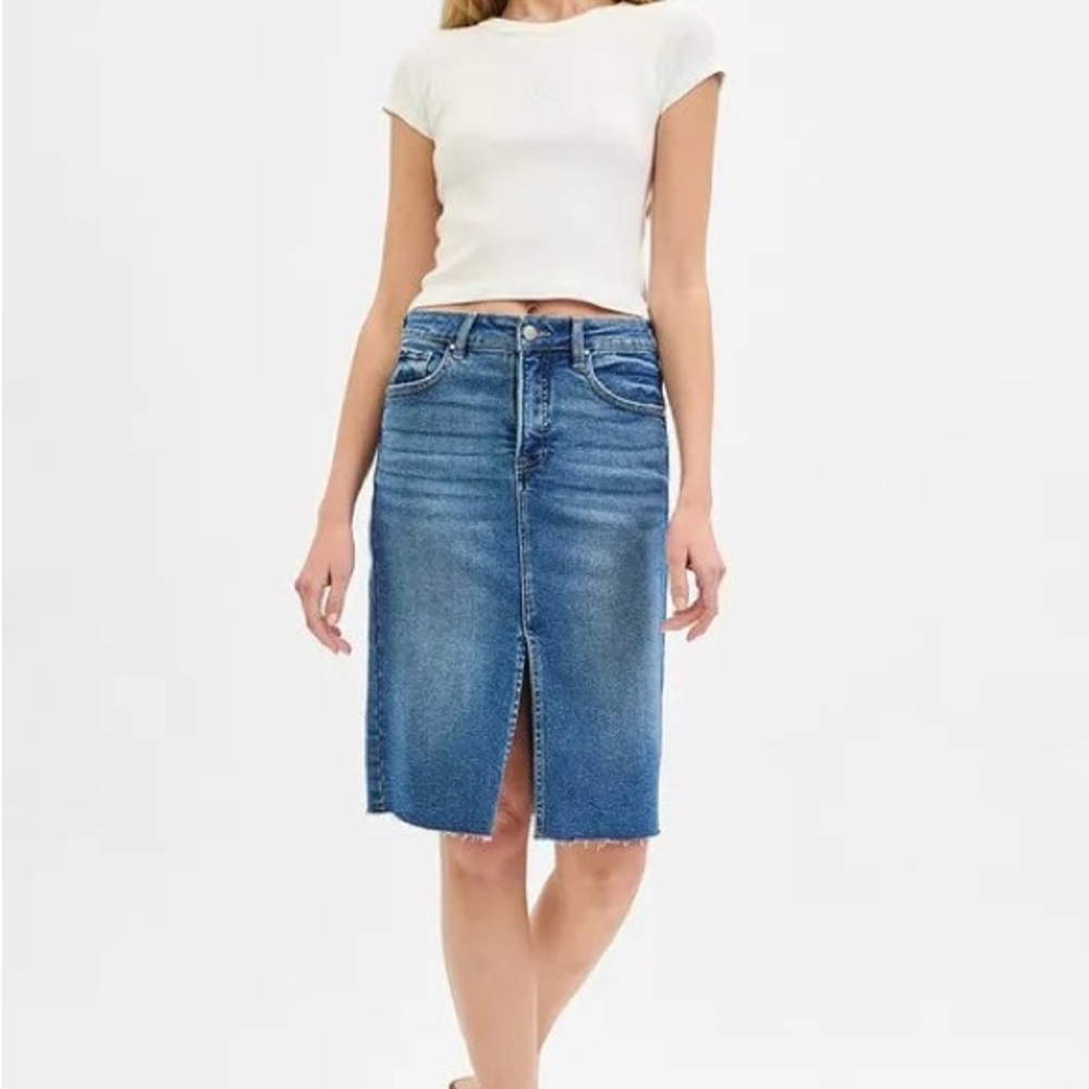 Denim Midi Skirt - Blue